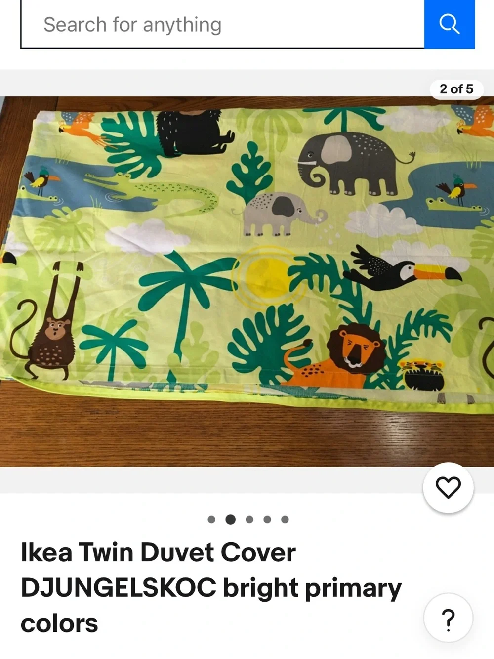 IKEA Multicolor Jungle Animal Cotton Duvet Cover w/Yellow & Blue Accents | Twin